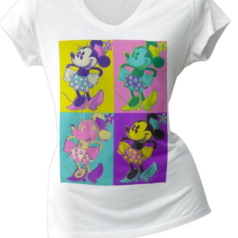 New Disney Minnie Mouse tee V neck tee shirt top white graphic tee Disney top